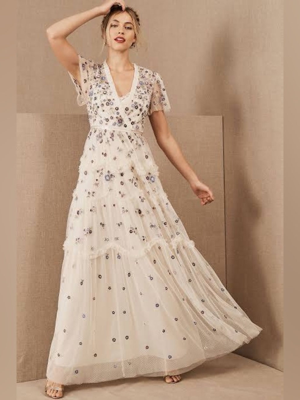 NWT Needle & Thread Floral Embroidered Tiered Maxi Gown US 8
